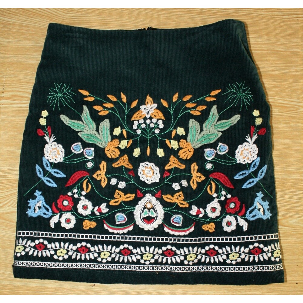 Y2K Fairycore VTG 90's SIMPLEE Mini Skirt Sz. S Green Corduroy Embroidered #03